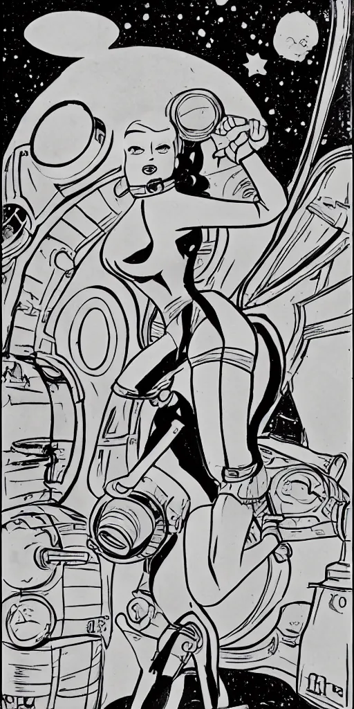 Image similar to old 1930s cartoon, space babe