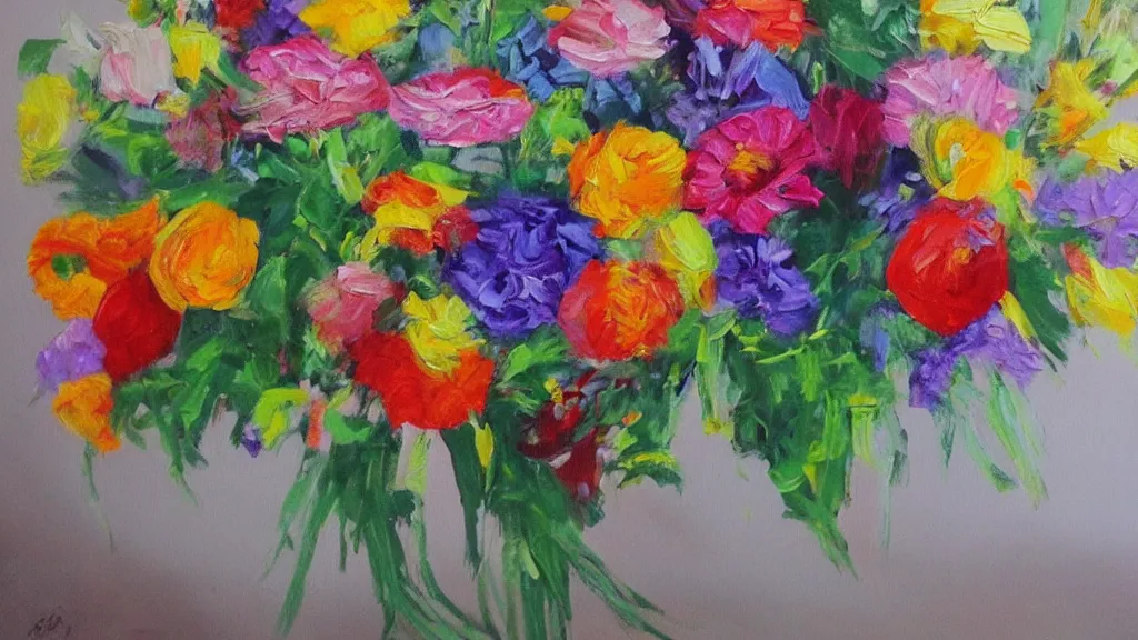 Prompt: an acrylic painting of a flowers bouquet