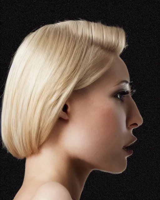 Prompt: side view profile portrait of a beautiful sexy young woman with blonde hair, looking completely to the right