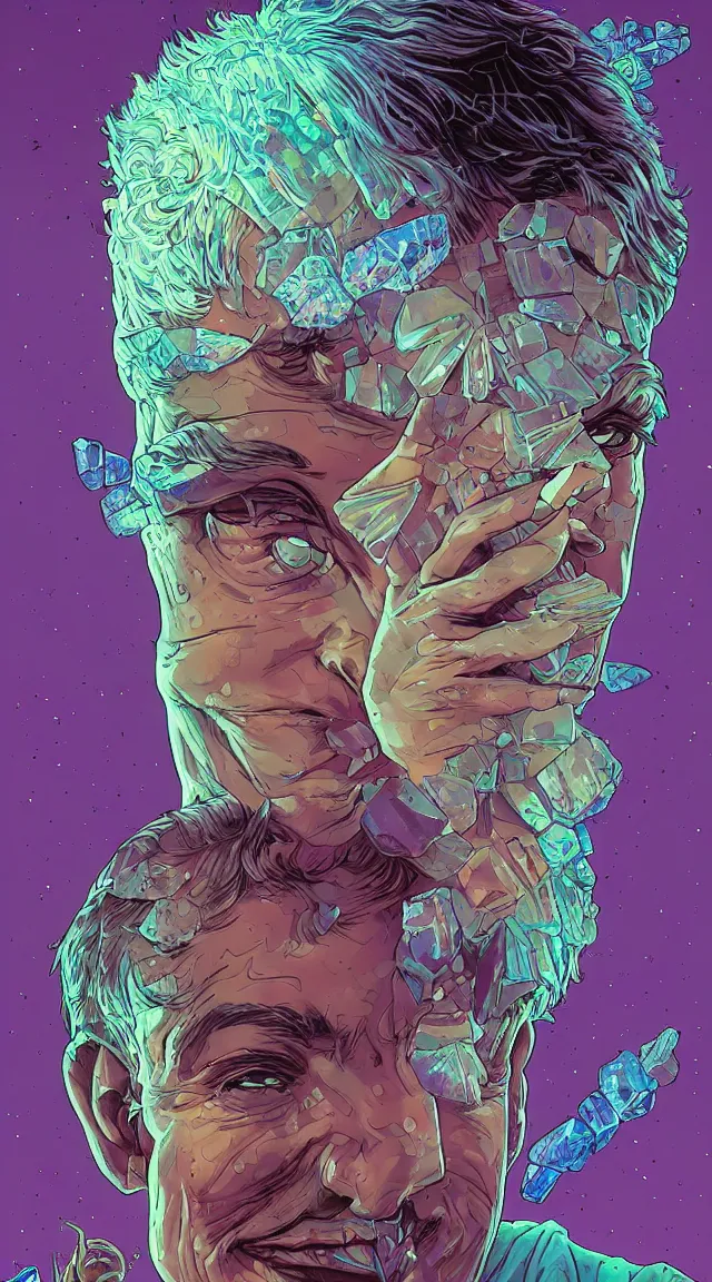 Image similar to Crystal boy by Dan Mumford and Jim Burns, boy with crystals growing in his face