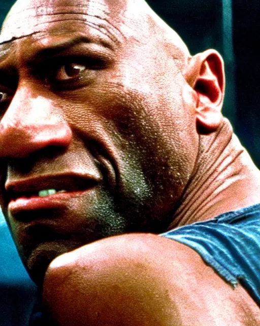 Prompt: film still close - up shot of dwayne johnson as john coffey from the movie the green mile. photographic, photography