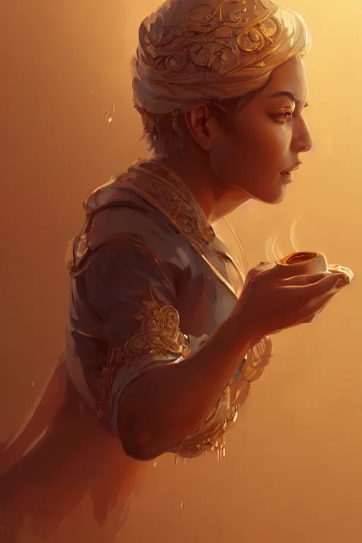 Image similar to highly detailed portrait of a coffee in the morning, ornate, digital painting, artstation, concept art, smooth, clear focus, greg rutkowski, artgerm, global lighting, detailed and fantasy