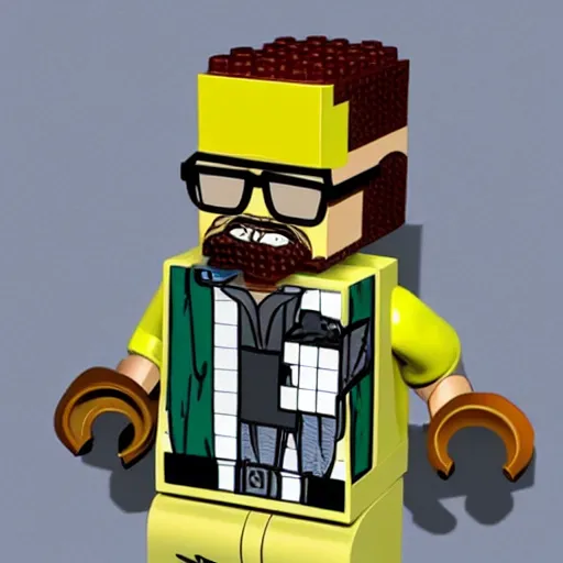 Image similar to walter white rv lego box realistic