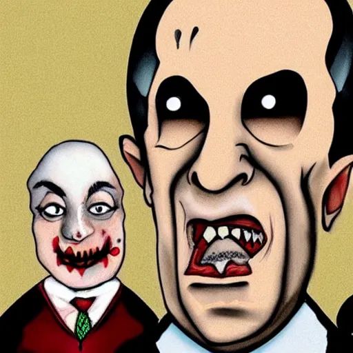 Image similar to a portrait of benjamin netanyahu as dracula, tim burton style