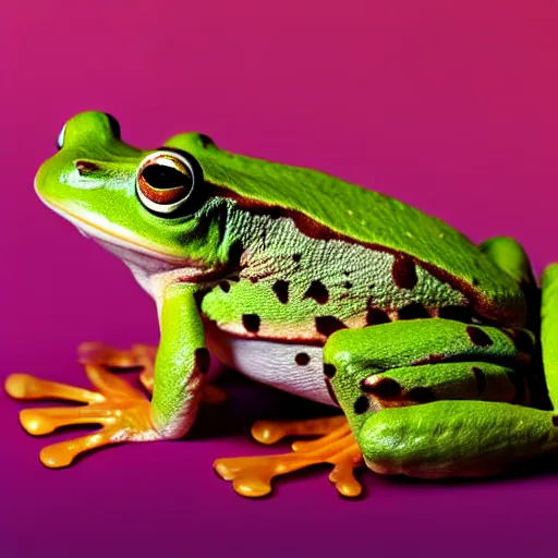 Prompt: a frog made of banana, close - up professional photography, white background, studio lighting