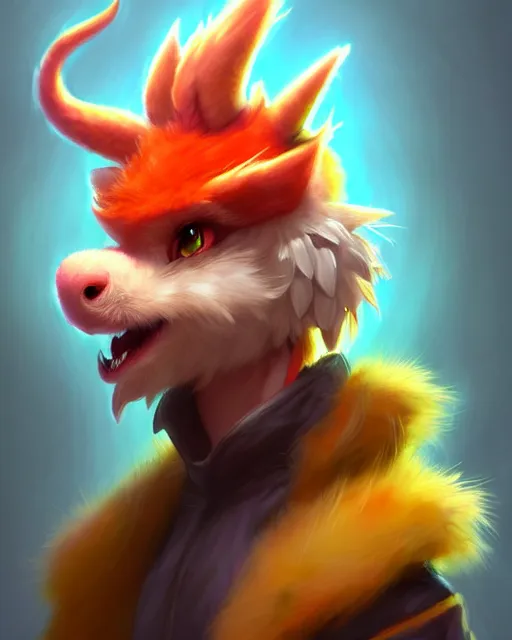 Image similar to character concept art of a cute young male anthropomorphic colorful furry dragon | | cute - fine - face, pretty face, key visual, realistic shaded perfect face, fine details by stanley artgerm lau, wlop, rossdraws, james jean, andrei riabovitchev, marc simonetti, and sakimichan, trending on artstation