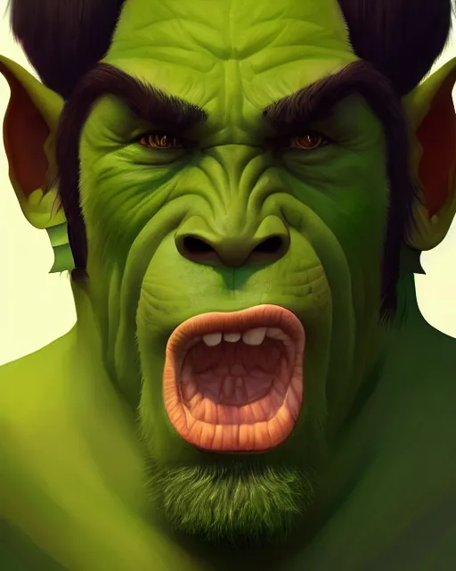 Image similar to « a portrait of a green orc chief, reddit contest winner, sots art, ilya kuvshinov, 2 d art, parallax »