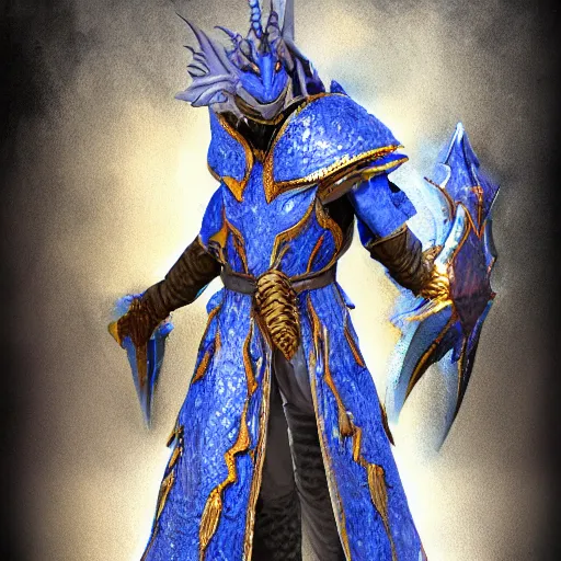 Image similar to photorealistic blue dragon cleric of a storm god, dungeons and dragons, lightning, tempest shield, holy