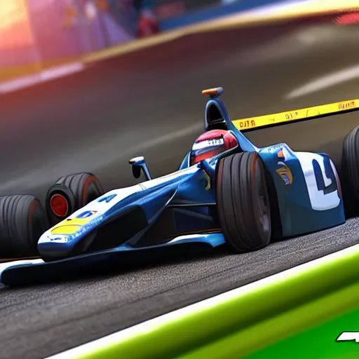 Image similar to sportscar driver capybara, racing in grand prix, hd render