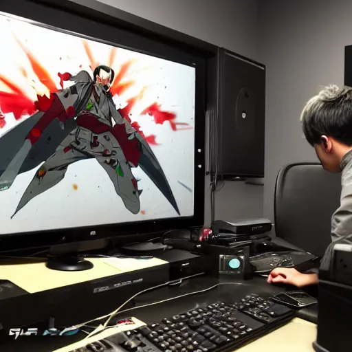 Image similar to angry weeb fan destroy his monitor and smashes his keyboard into the wall after genshin impact shut down, realistic, hdr, clear image, hdd, dynamic lighting, rtx on,