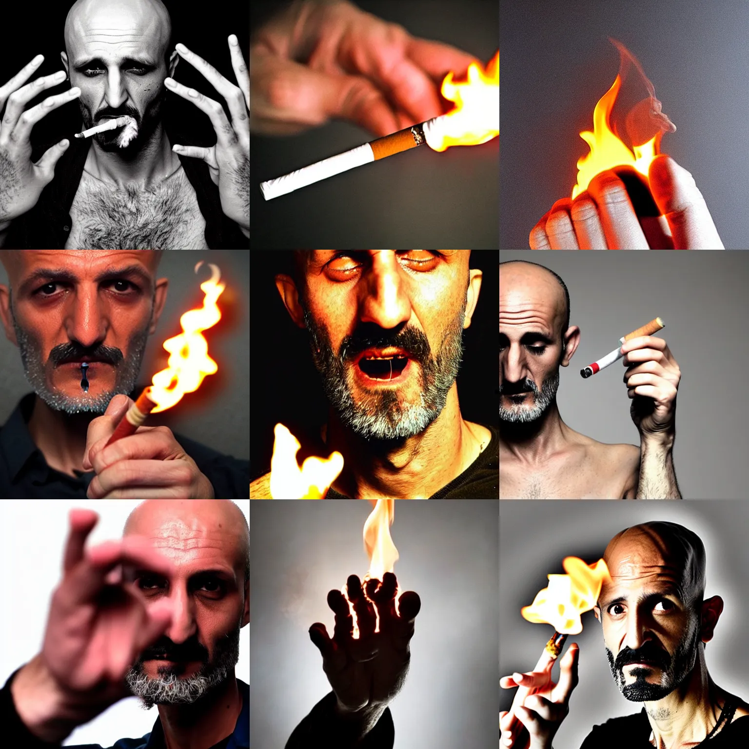 Prompt: Omar Reda, Tim Booth, very accurate photo, very coherent image, hyper realistic photo of a human hand with a burning cigarette in it, exactly 5 fingers, very detailed, award-winning shot