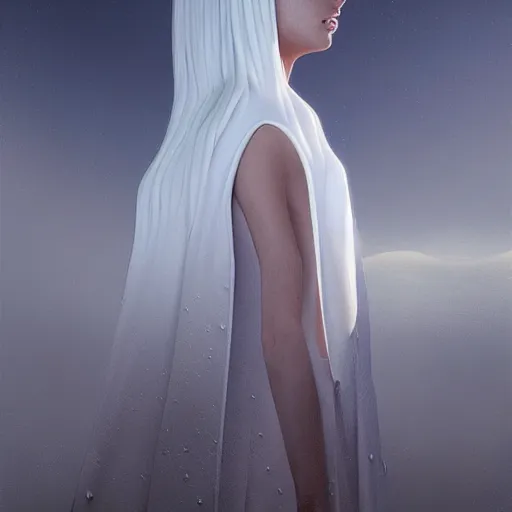 Prompt: white dress melenia , matte painting, detailed, elden ring, oil on canvas, by beeple