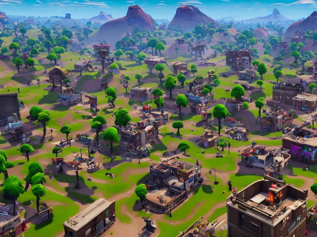 Image similar to fortnite tilted towers, 4k detailed, unreal engine, very very well detailed image, 8k