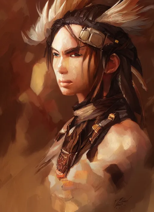 Image similar to portrait of desert warrior by krenz cushart, fantasy, oil painting, featured on pixiv, highly detailed, elegant, sharp focus