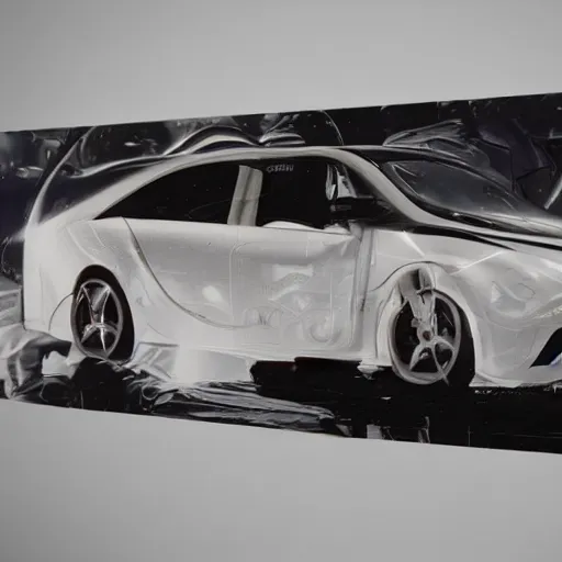 Image similar to sci-fi sport car f1 hatchback transport design organic smooth elastic forms 20% of canvas on the front; background wall structure on the coronation of napoleon painting 20% of canvas; by Jacques-Louis David, pinterest keyshot product render, cloudy plastic ceramic material shiny gloss water reflections, ultra high detail ultra realism, 4k