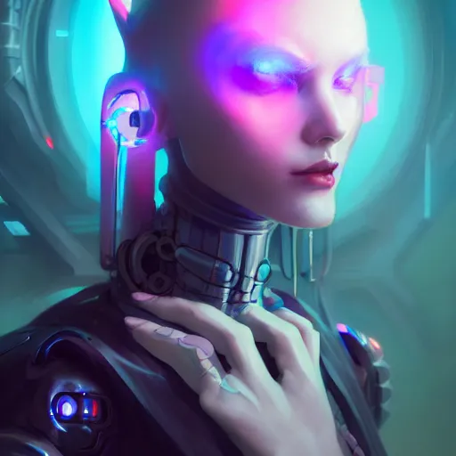 Image similar to a portrait of a cybernetic goth girl, cyberpunk concept art by pete mohrbacher and wlop and artgerm josan gonzalez and syd mead, digital art, highly detailed, intricate, sci-fi, sharp focus, Trending on Artstation HQ, deviantart, unreal engine 5, 4K UHD image