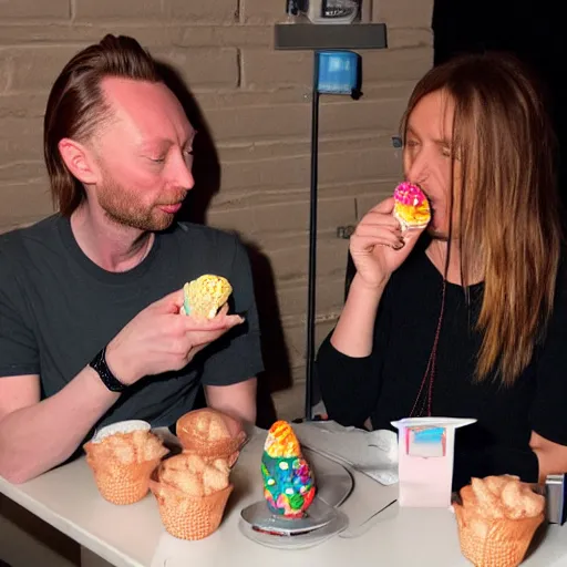 Prompt: thom yorke eating ice cream with sprinkles