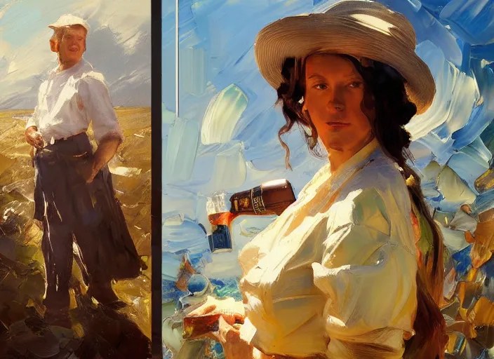 Image similar to palette knife, impasto oil painting of whiskey bottle by cordelia wilson, thick paint brush strokes, art by anders zorn, wonderful masterpiece by greg rutkowski, beautiful cinematic light, american romanticism by greg manchess, creation by tyler edlin