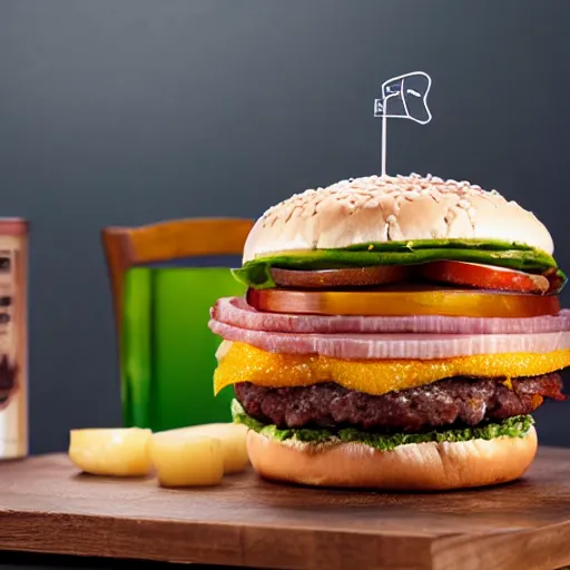 Prompt: a delicious hamburguer, food photography, award winning, lots of bacon, tasty