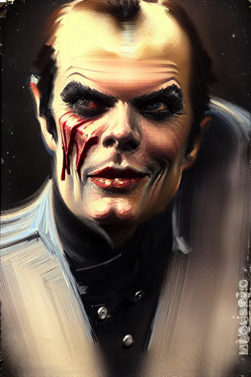 Image similar to impressionist brushstrokes!!!! beeple and richard schmid and jeremy lipking victorian loose genre loose painting full length portrait painting of a victorian male vampire ( ( jack nicholson ) )