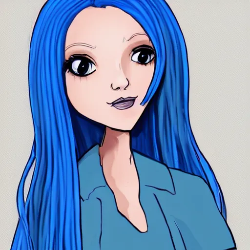 Prompt: blue hair girl by anna cattish, character design tutorial
