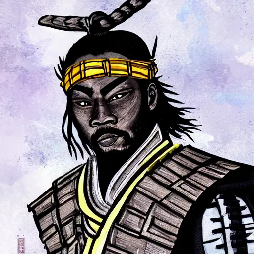 Image similar to an artwork of a black samurai