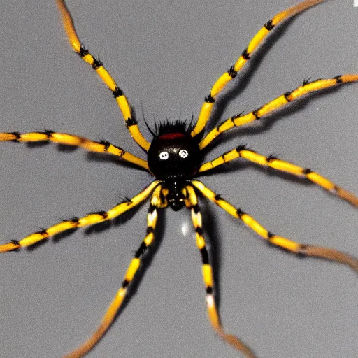 Image similar to a spider with black legs and a yellow body