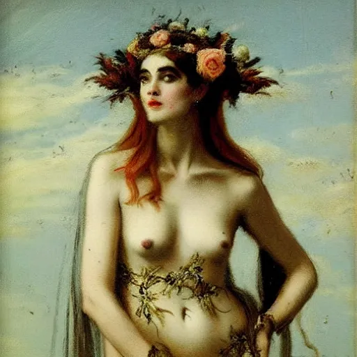 Image similar to persephone as goddess of death, by alfred stevens