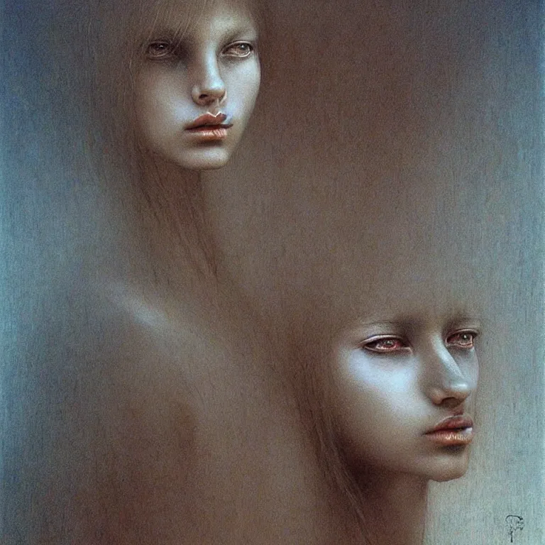 Image similar to portrait of girl who is half-bird by Beksinski, Luis Royo