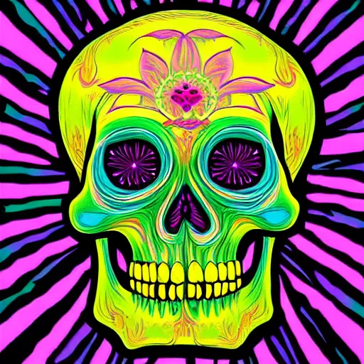 Prompt: psychedelic skull beautiful artwork for logo,