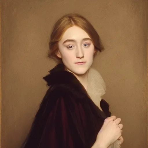 Image similar to a true-to-life portrait of Saoirse Ronan painted by Edward Leighton