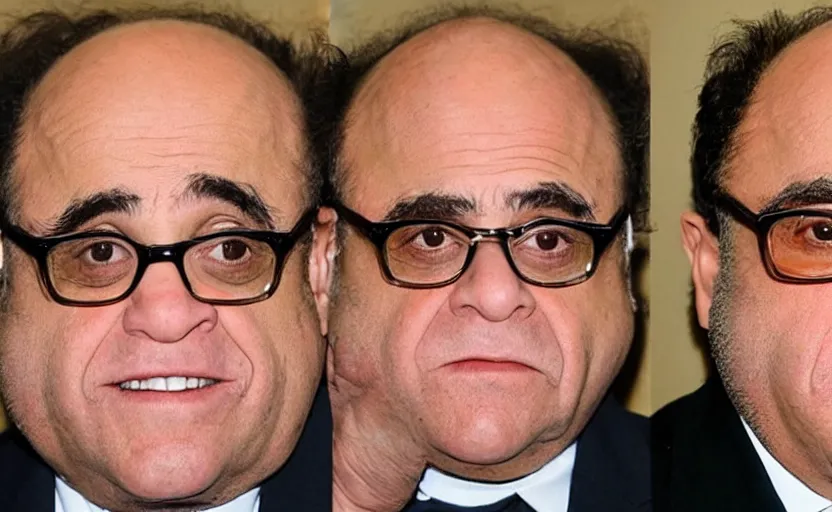 Prompt: before and after photos of danny devito undergoing obamification surgery to look more like obama.