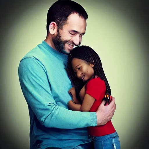 Image similar to “ a father holding his daughter, ultra realistic, 8 k, photorealistic, love ”