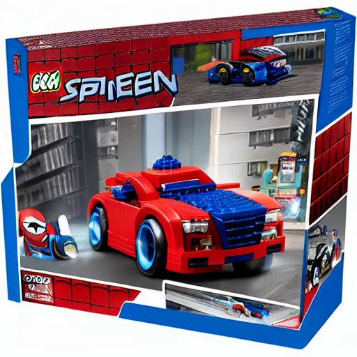 Prompt: Spider-man car Lego set