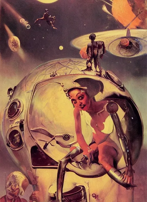 Image similar to 5 0 s pulp scifi fantasy illustration venusian alien in village on venus, by norman rockwell, roberto ferri, daniel gerhartz, edd cartier, jack kirby, howard v brown, ruan jia, tom lovell, frank r paul, jacob collins, dean cornwell, astounding stories, amazing, fantasy, other worlds