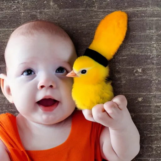 Prompt: photography cute baby chick dressed as an inmate