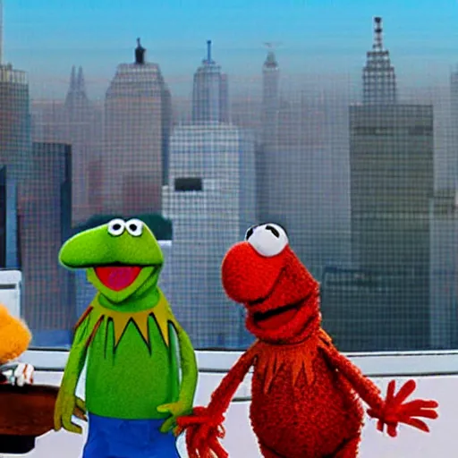 Prompt: the muppets meet snoopy overlooking a big city skyline. detailed ultra realism