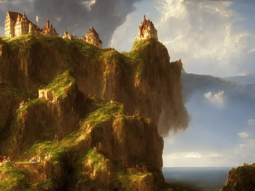 Prompt: a german castle on the cliff, by thomas cole, trending on artstation