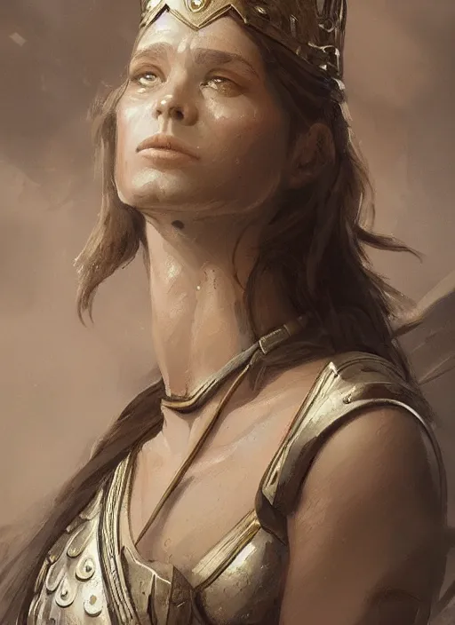 Prompt: A portrait of a beautiful greek warrior queen in the style of Greg Rutkowski, in style of Charles Sillem Lidderdale, artstation, high quality art