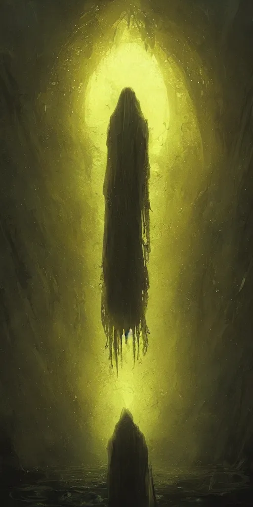 Image similar to the king in yellow, artstation, detailed, dark fantasy, lovecraftian, digital art, beautiful composition, masterpiece, by Greg Rutkowski