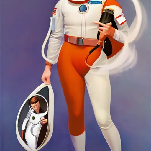 Prompt: Astronaut pin-up by Phil Noto, portrait photography