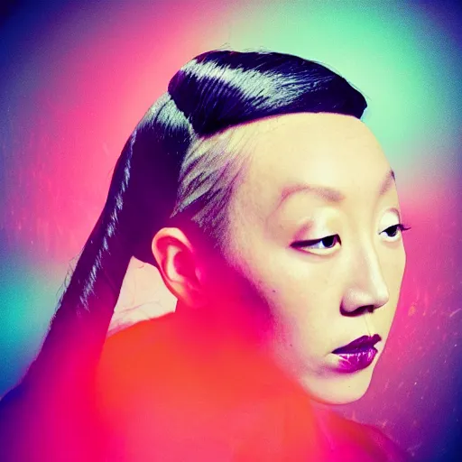 Image similar to “beautiful portrait of Yukimi Nagano (little dragon), synthwave style”