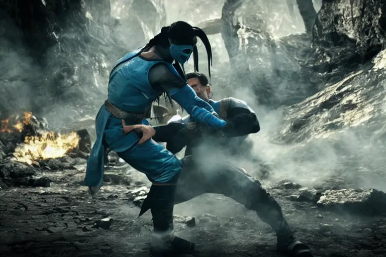 Image similar to vfx movie closeup, sub zero mortal kombat by emmanuel lubezki