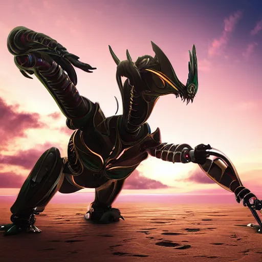 Image similar to worm's eye view from the floor, looking up, at a highly detailed 300 foot tall giant exquisite beautiful female warframe, as an anthropomorphic robot dragon, posing elegantly over your tiny form, camera looking up from the ground, at the beach on a sunset, sleek streamlined design, streamlined matte black armor, sharp detailed claws, detailed sharp robot dragon feet, giantess shot, upward shot, ground view shot, front shot, cinematic shot, high quality warframe fanart, captura, realistic, professional digital art, high end digital art, furry art, giantess art, anthro art, DeviantArt, artstation, Furaffinity, 8k HD render, epic lighting