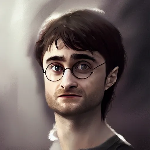 Image similar to daniel radcliffe in the role of hermione, by greg rutkowski