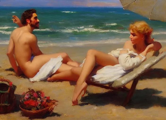 Prompt: gigachad relaxing on the beach by vladimir volegov and alexander averin and delphin enjolras and daniel f. gerhartz