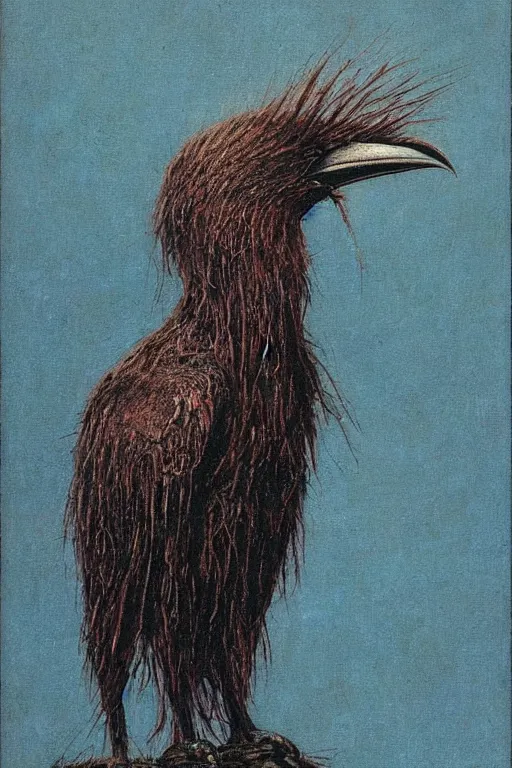 Prompt: crow with mohawk painted by beksinski