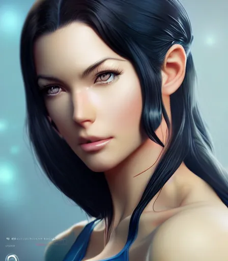 Prompt: beautiful portrait of a gorgeous personal trainer who looks like Nico Robin , character design by charlie bowater, ross tran, artgerm, and makoto shinkai, detailed, soft lighting, rendered in octane