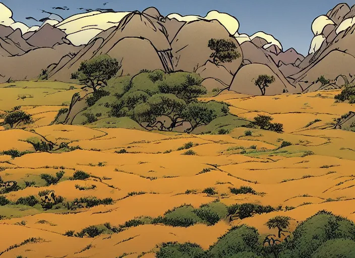 Prompt: endless bland pale wheat sloping landscape by bill watterson from mulan ( 1 9 9 7 )