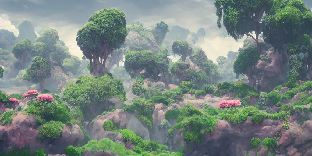 Prompt: 3d rendered landscape painted by james jean playstation journey style in pastel colors only , redshift, octane